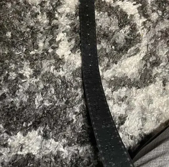 Y2K Silver Chrome Emblem Black Embossed Leather Belt - Picture 2 of 2